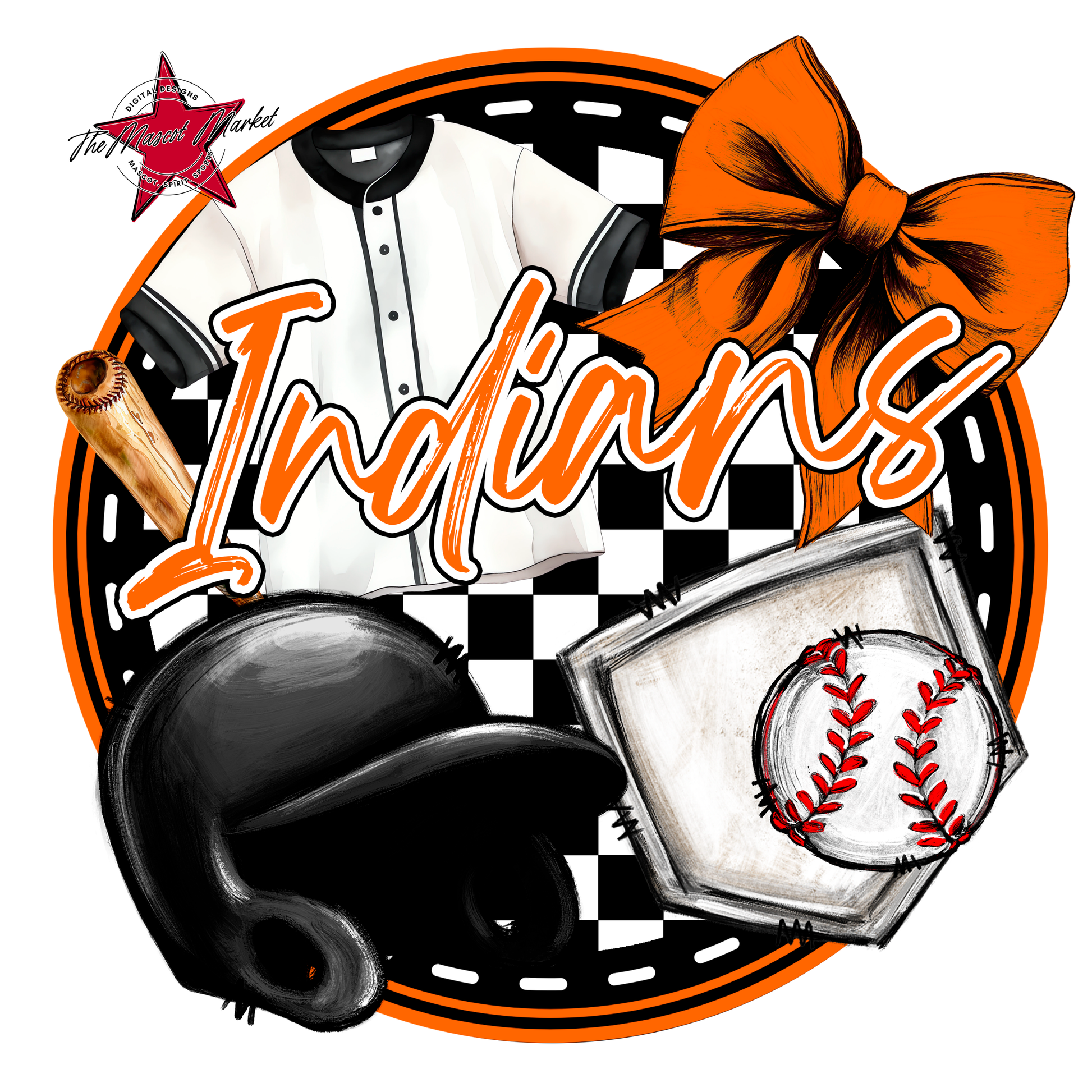 Indians Circle Baseball Design-Orange
