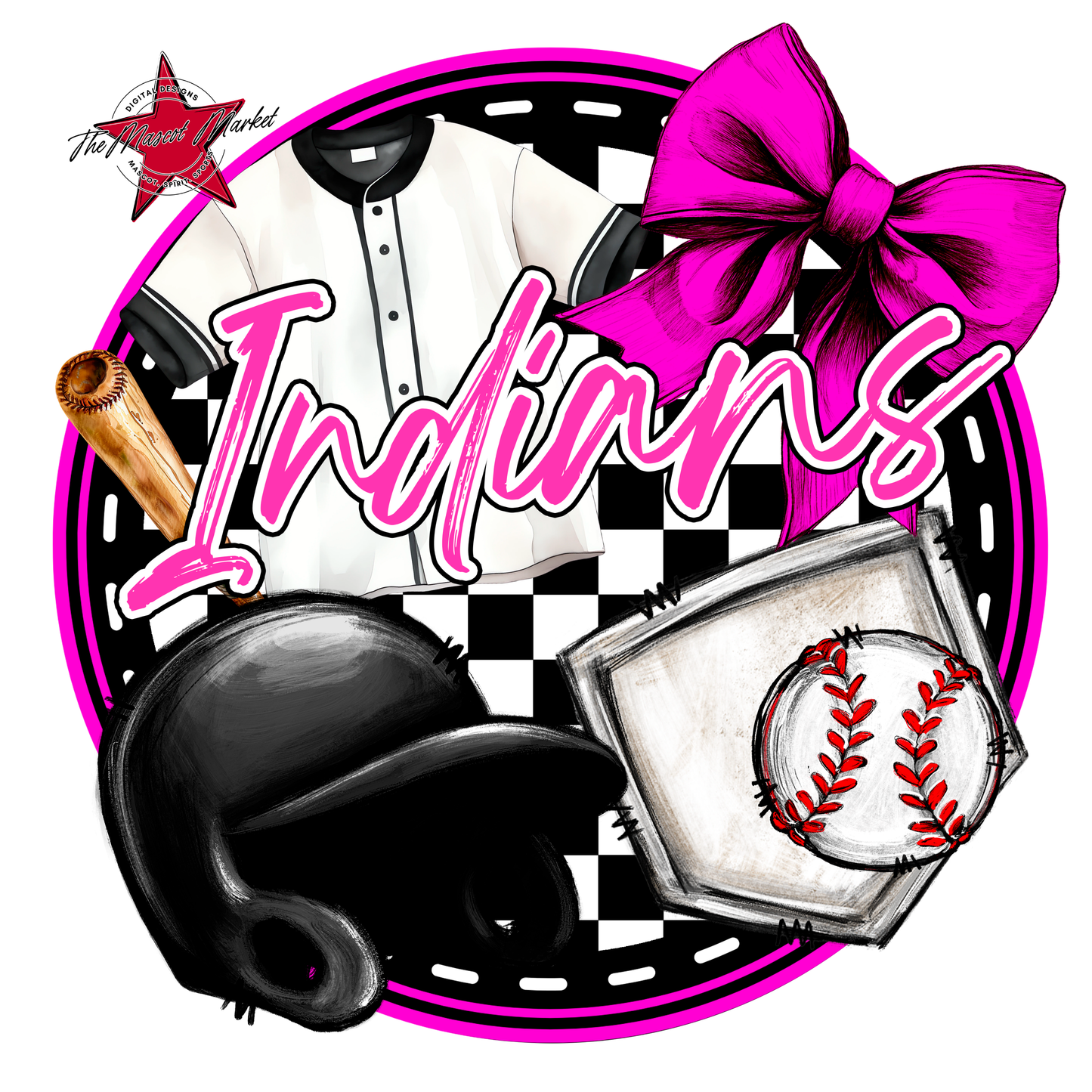 Indians Circle Baseball Design-Pink