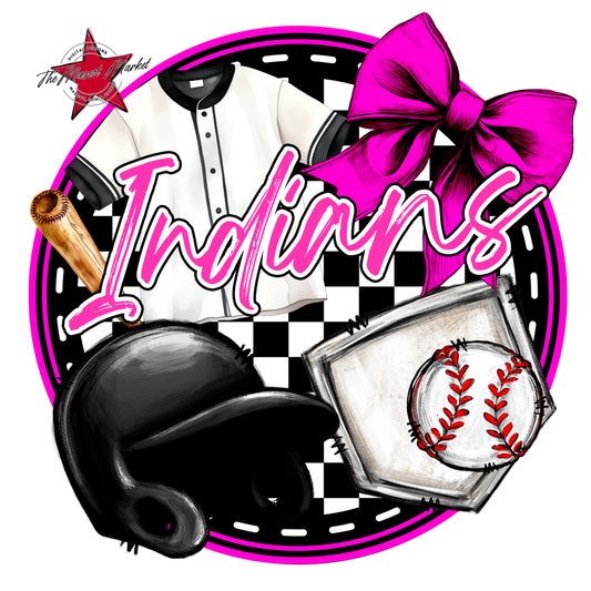 Indians Circle Baseball Design-Pink