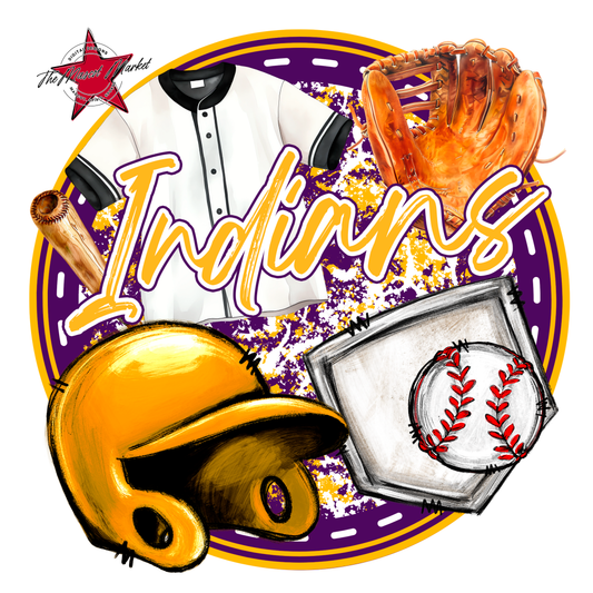 Indians Circle Baseball Design-Purple-Yellow