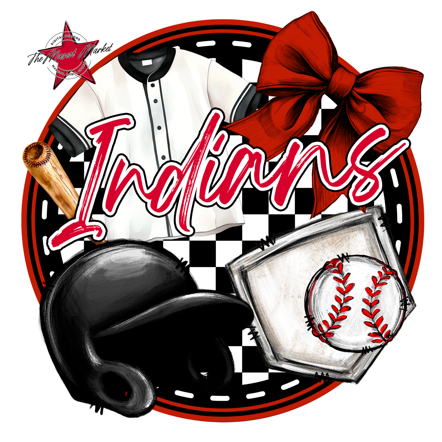 Indians Circle Baseball Design-Red