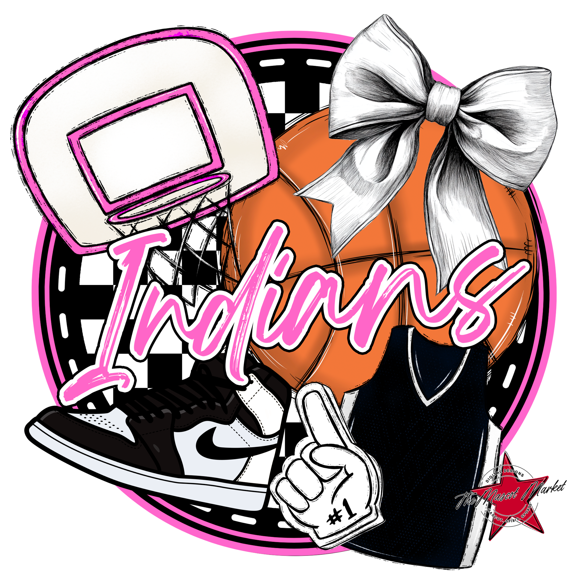 Indians Circle Basketball Design-Baby Pink