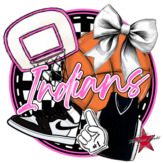 Indians Circle Basketball Design-Baby Pink