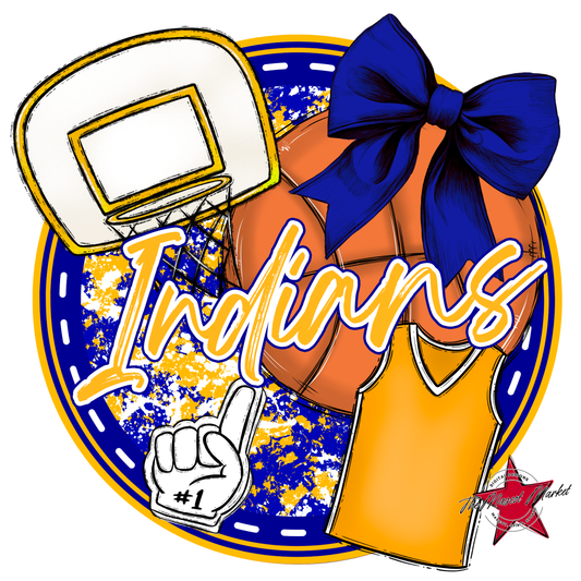 Indians Circle Basketball Design-Blue-Yellow
