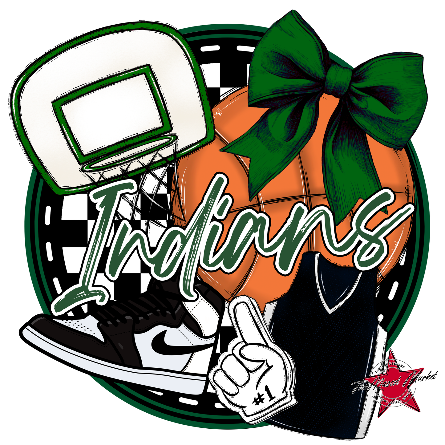 Indians Circle Basketball Design-Green