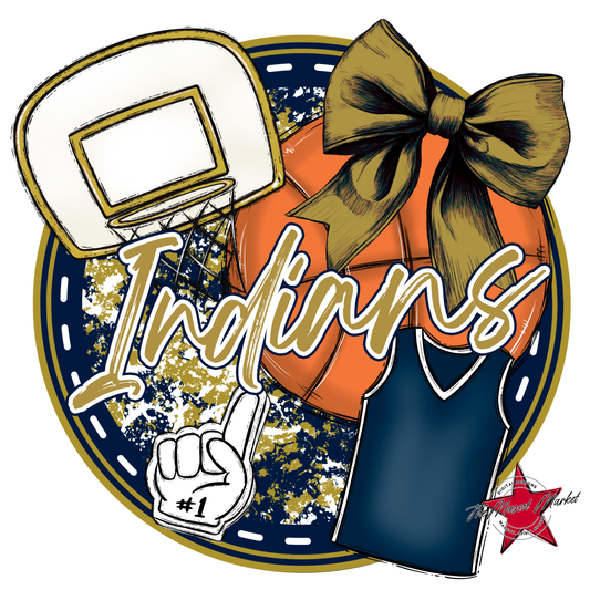 Indians Circle Basketball Design-Navy-Gold