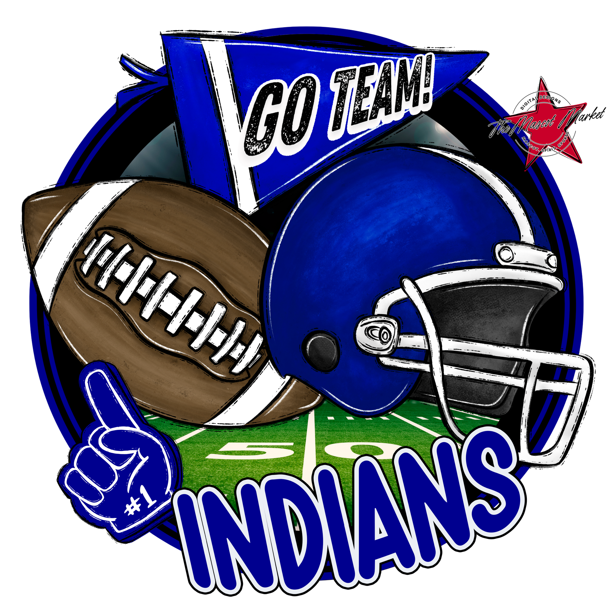 Indians Circle Football Design-Blue
