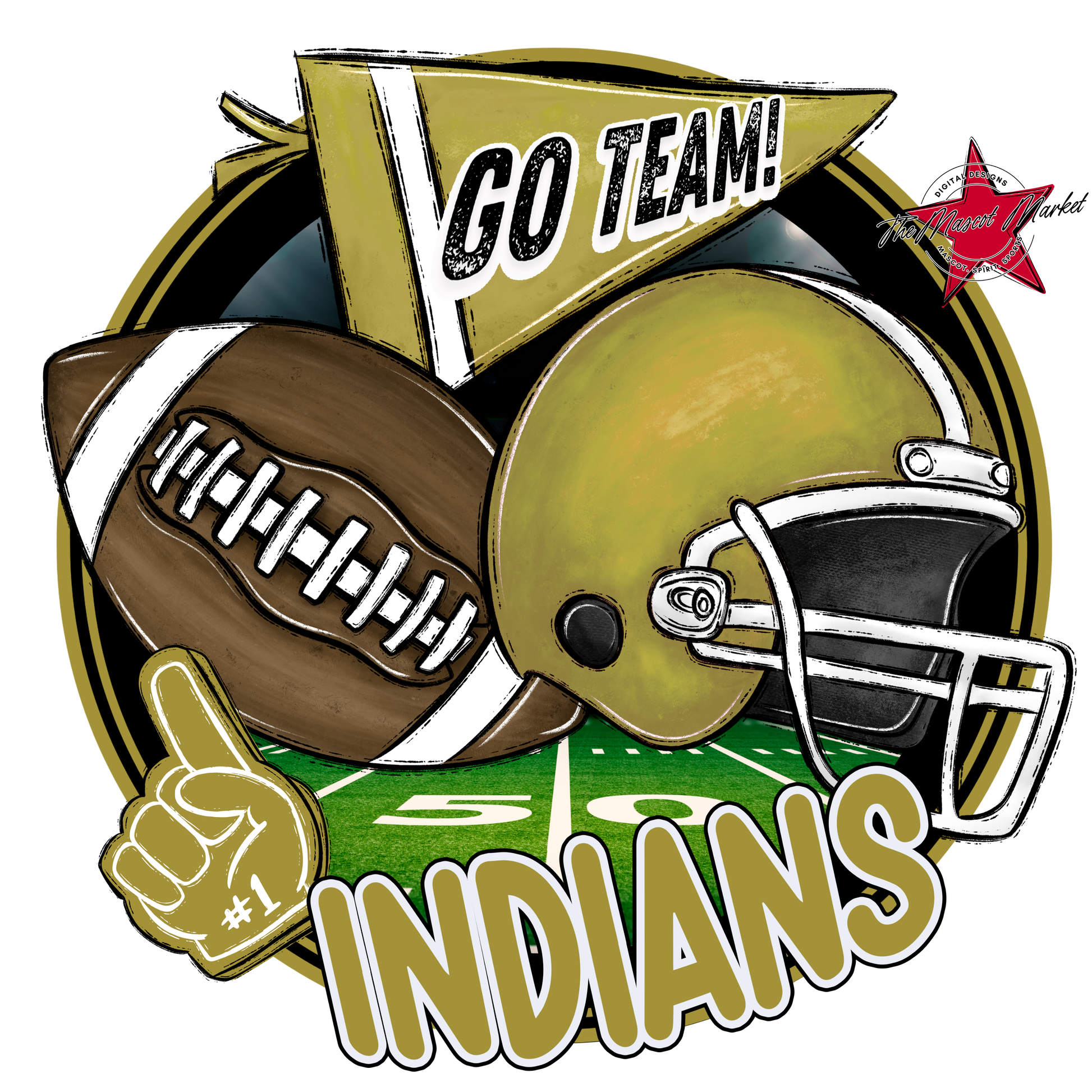 Indians Circle Football Design-Gold
