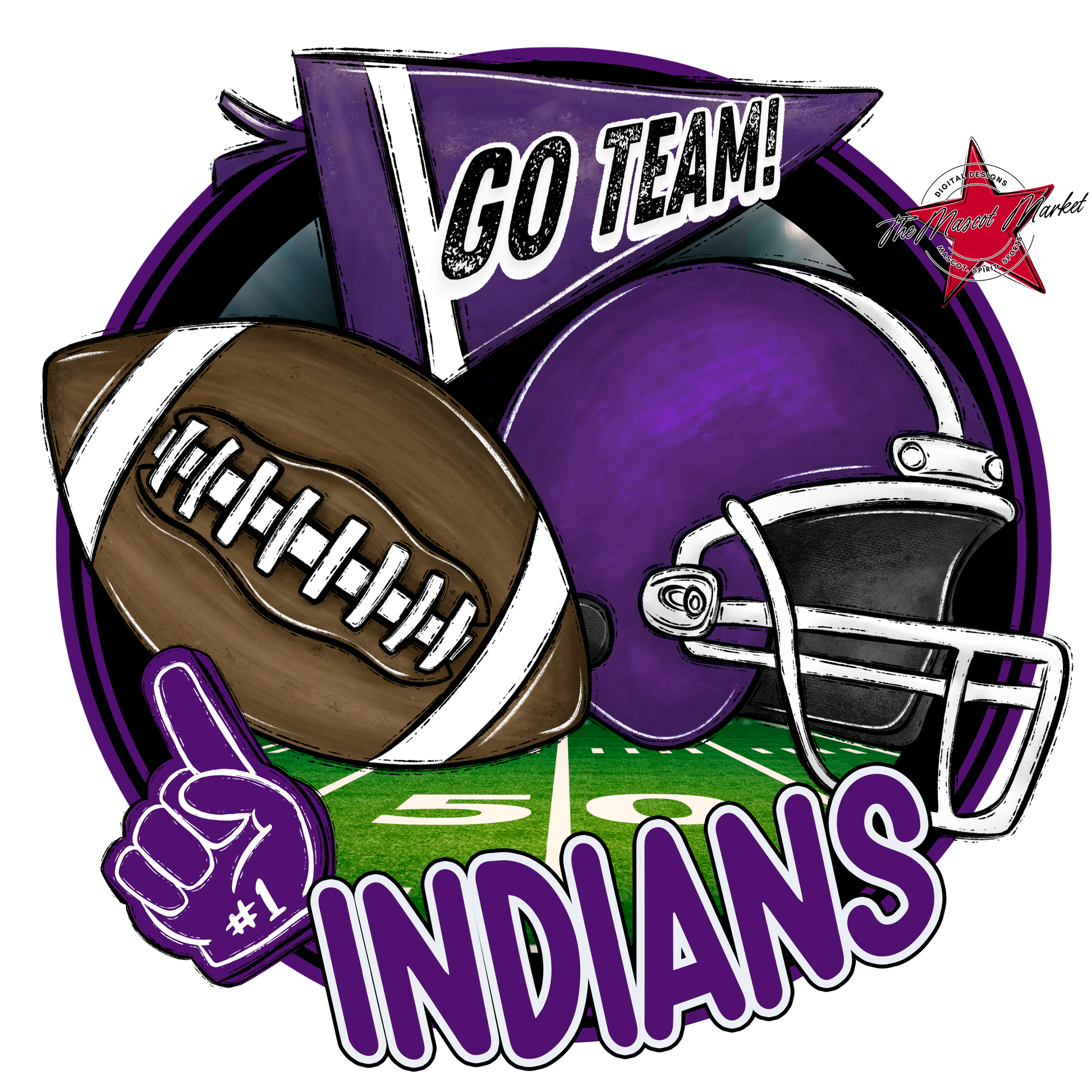 Indians Circle Football Design-Purple