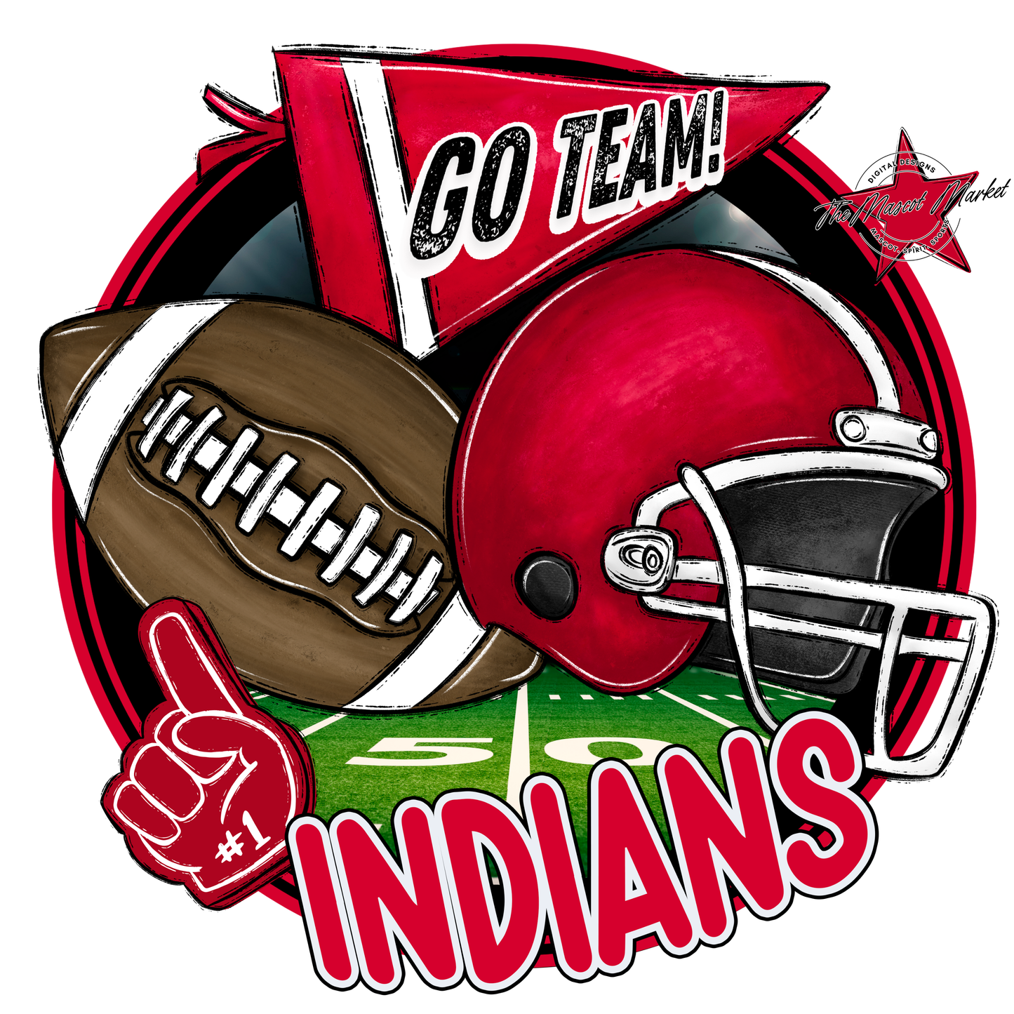 Indians Circle Football Design-Red