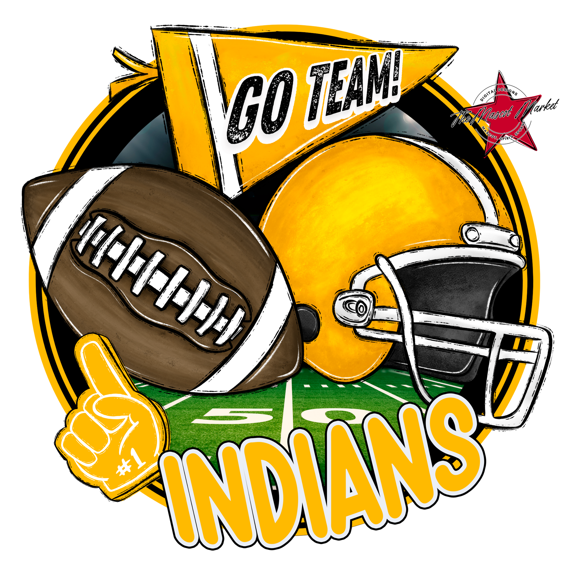 Indians Circle Football Design-Yellow