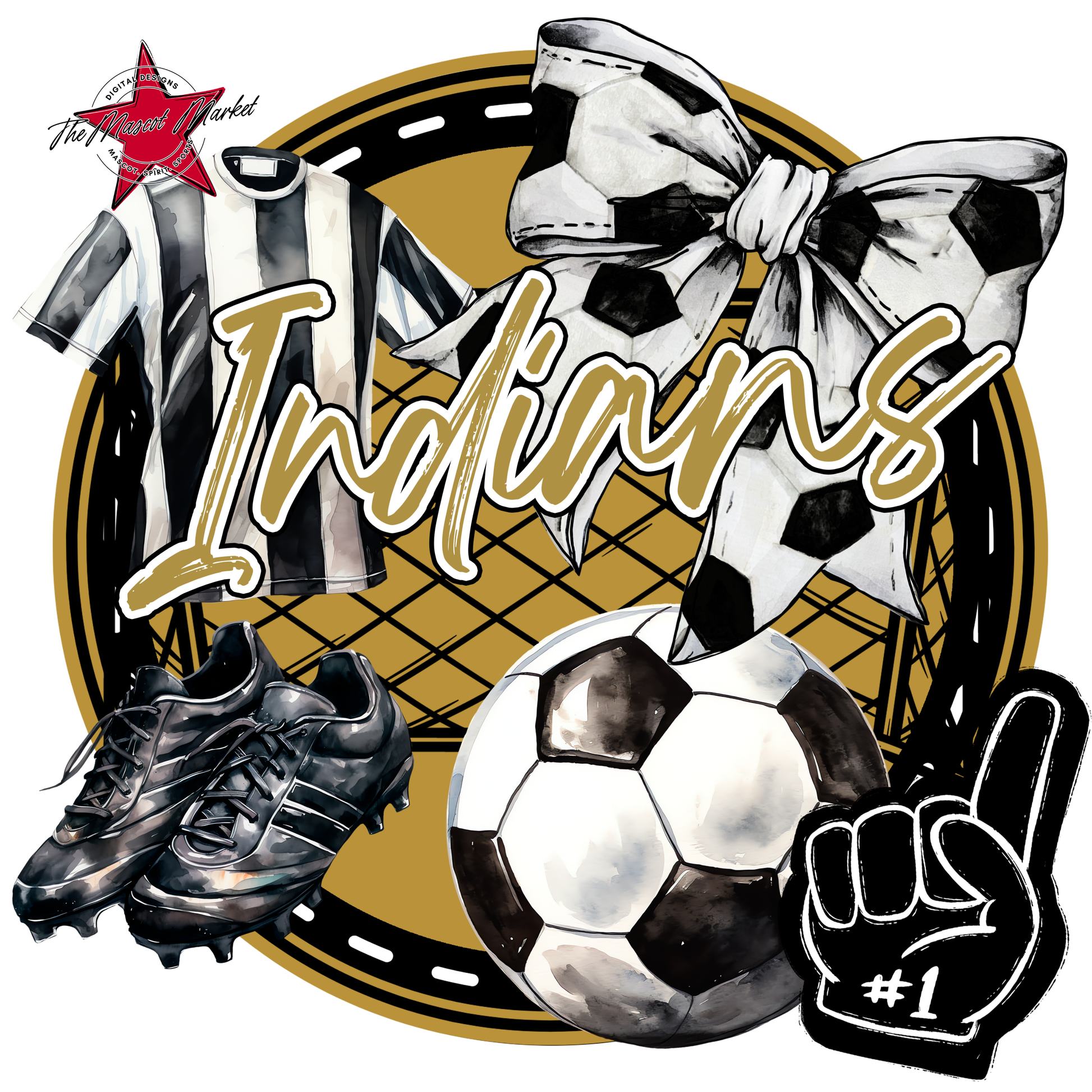 Indians Circle Soccer Design-Gold