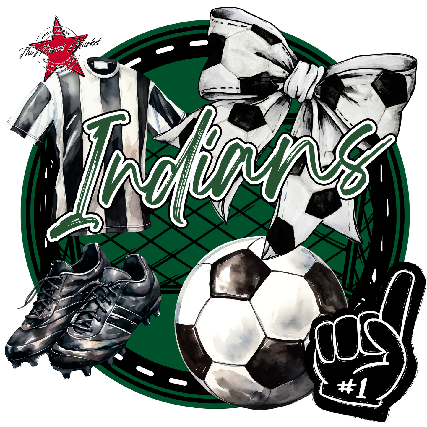 Indians Circle Soccer Design-Green