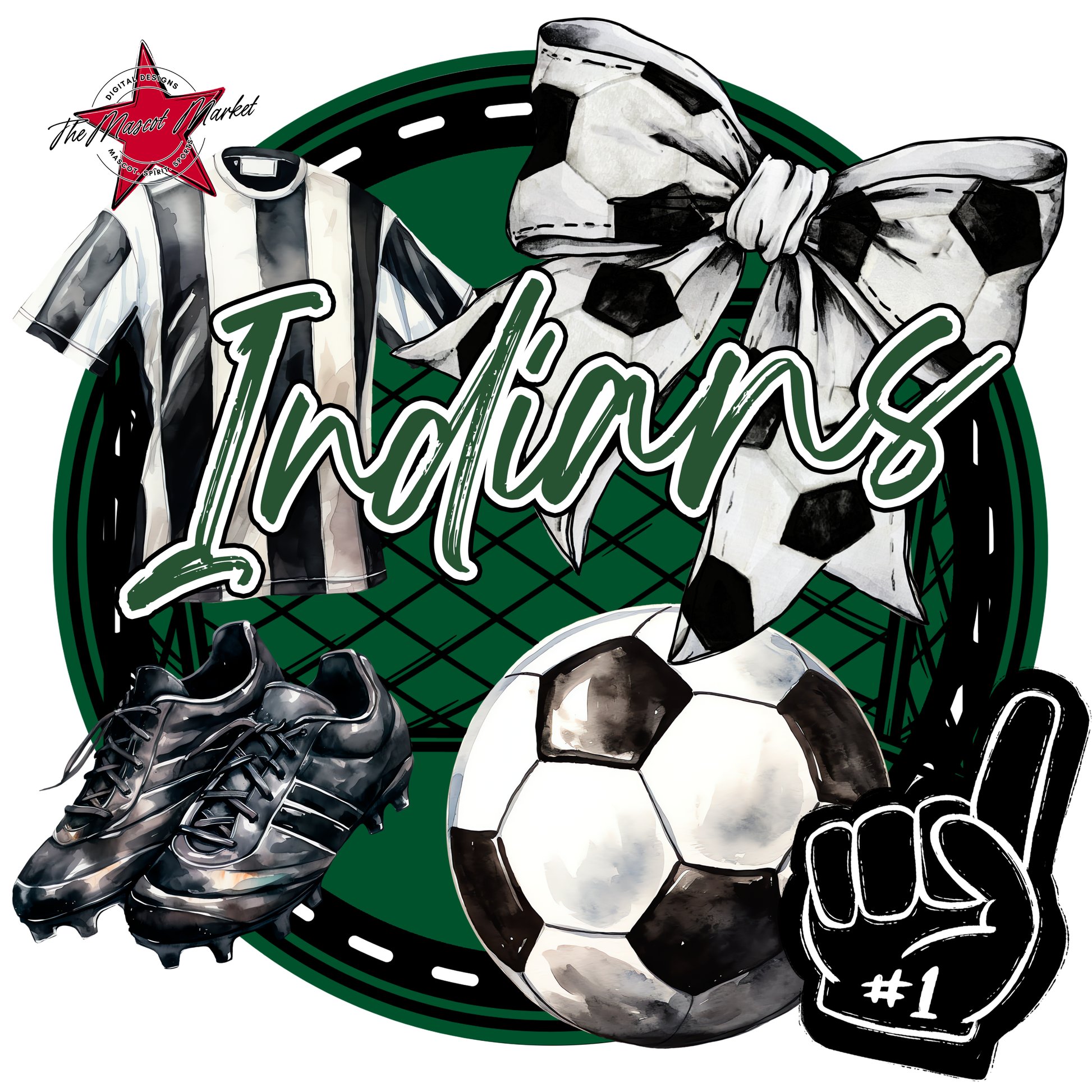 Indians Circle Soccer Design-Green