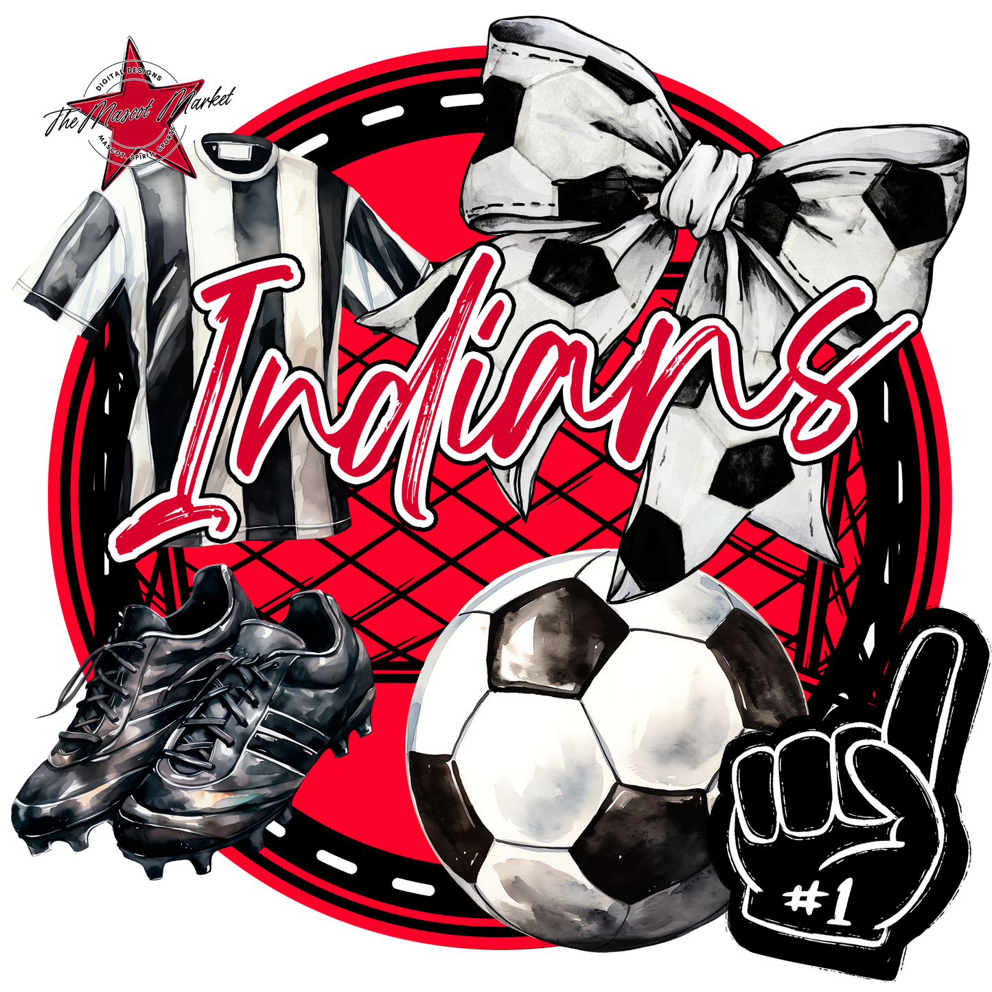 Indians Circle Soccer Design-Red