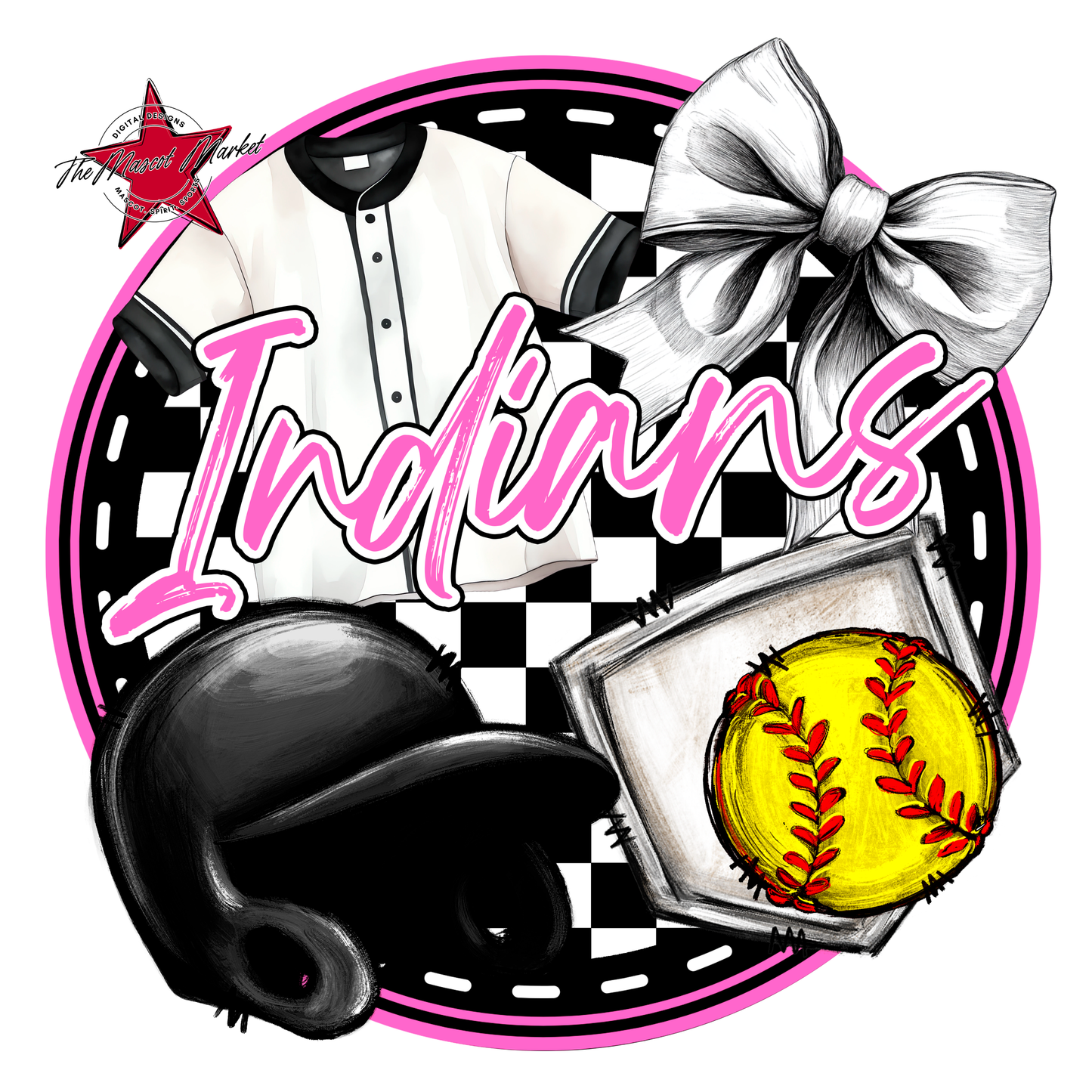 Indians Circle Softball Design-Baby Pink