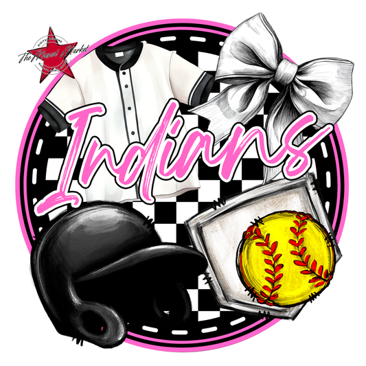 Indians Circle Softball Design-Baby Pink
