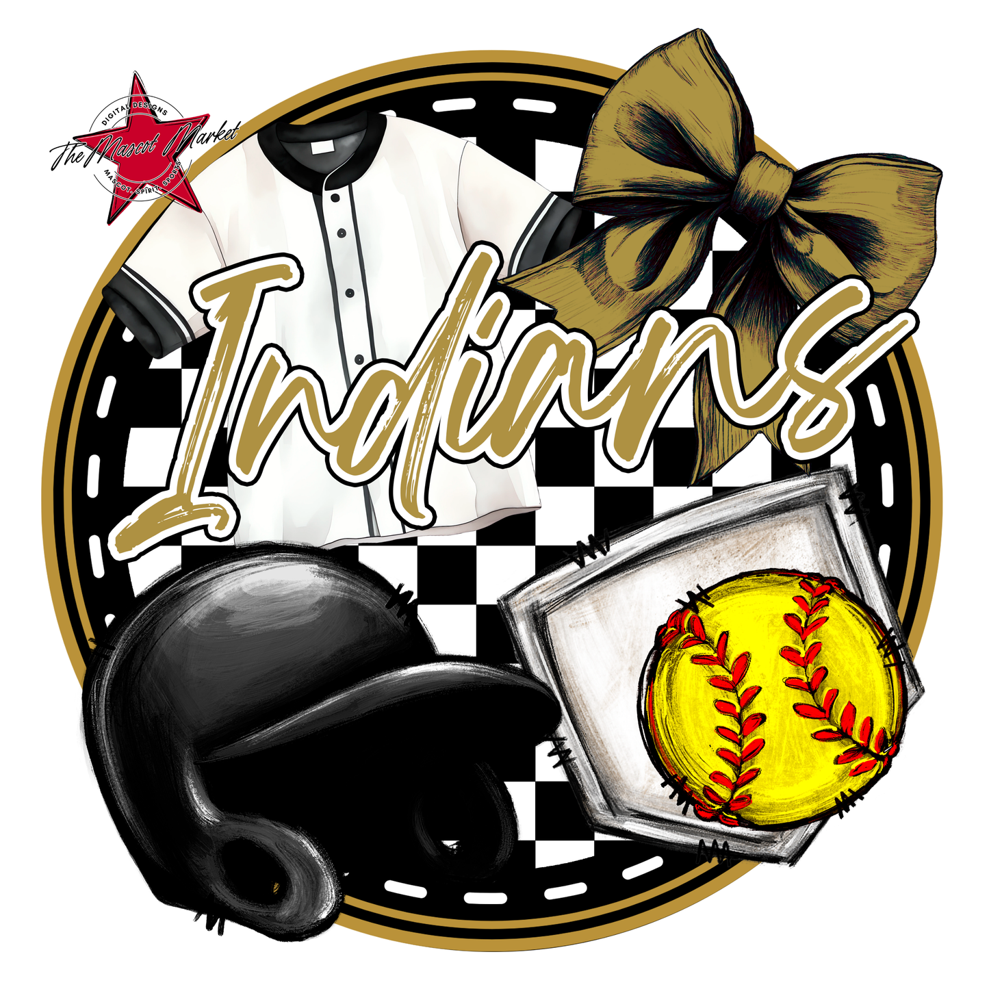 Indians Circle Softball Design-Gold