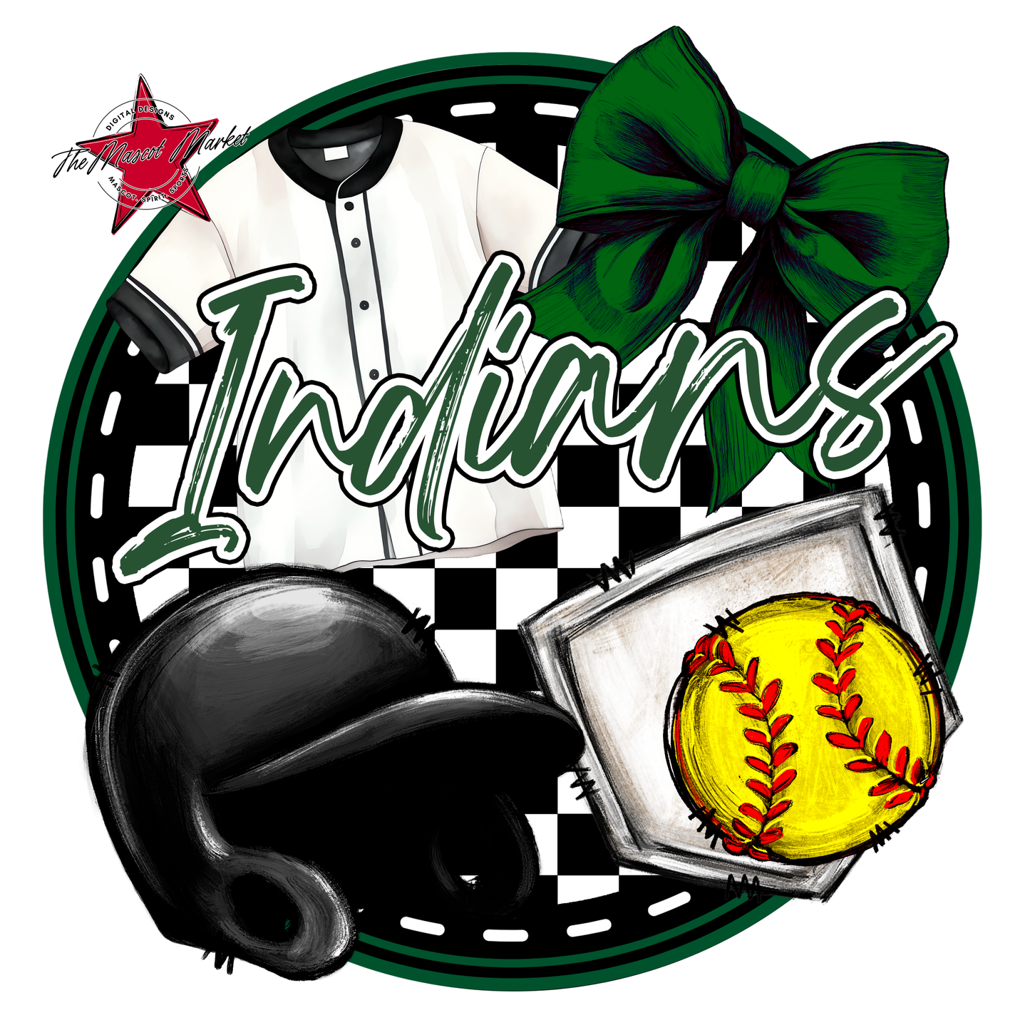 Indians Circle Softball Design-Green