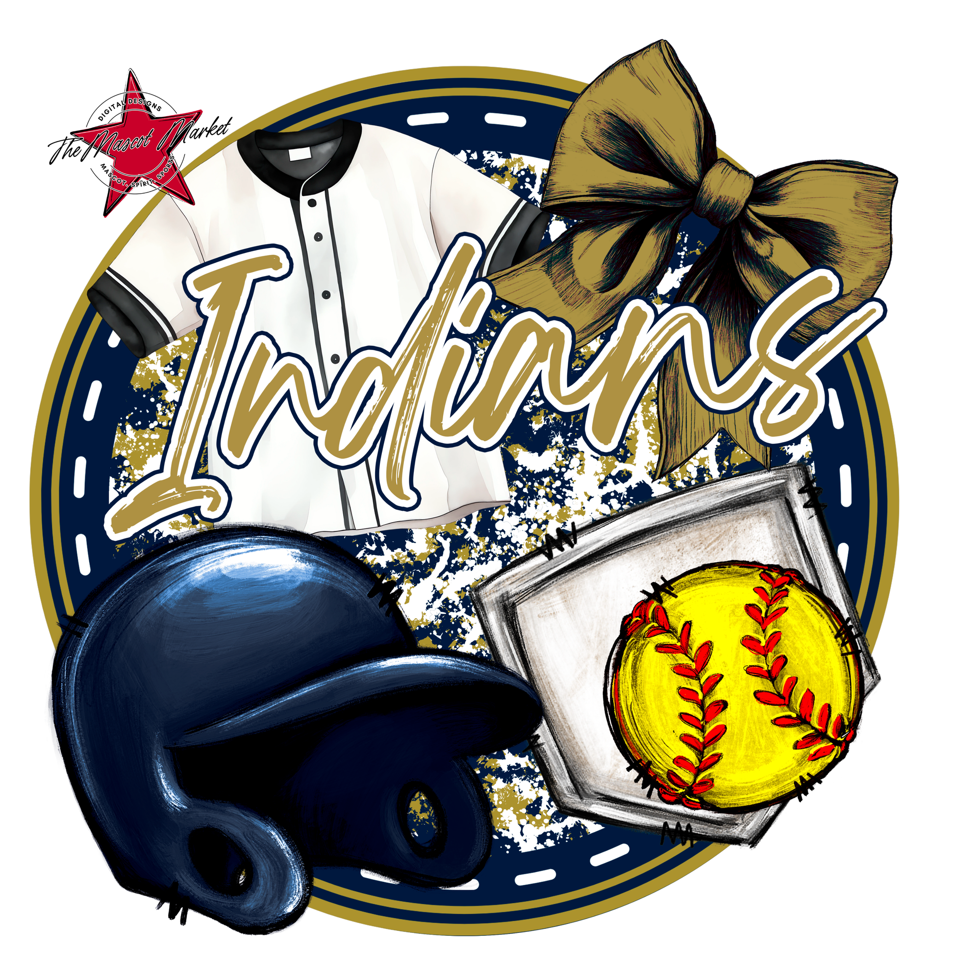 Indians Circle Softball Design-Navy-Gold