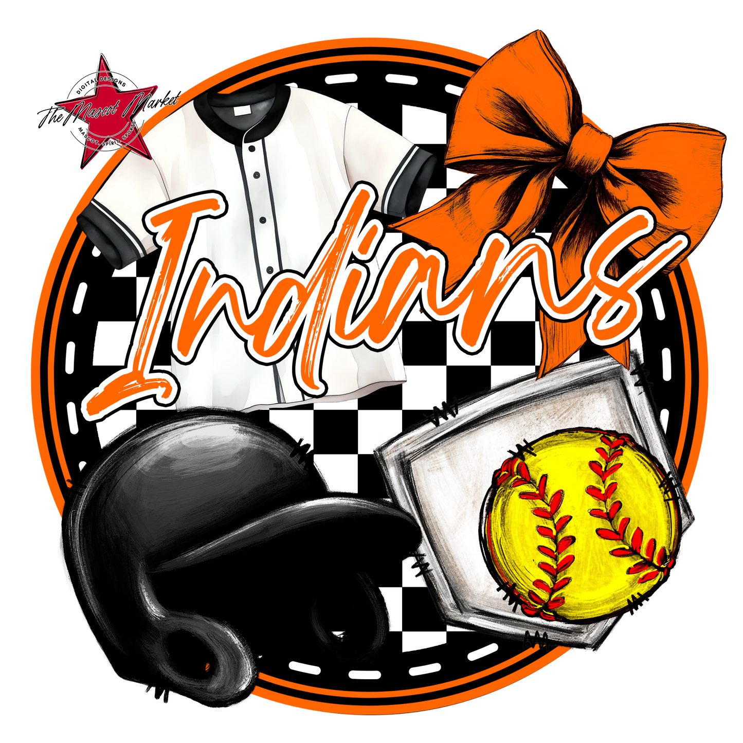 Indians Circle Softball Design-Orange