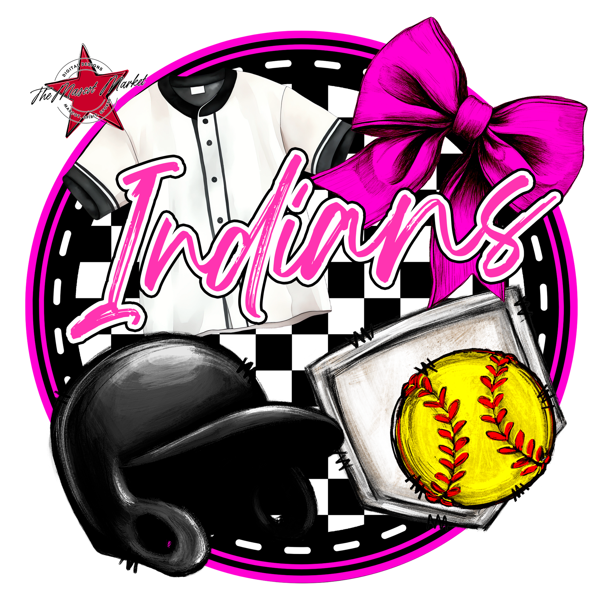 Indians Circle Softball Design-Pink