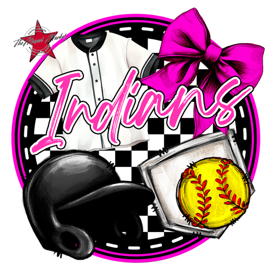 Indians Circle Softball Design-Pink