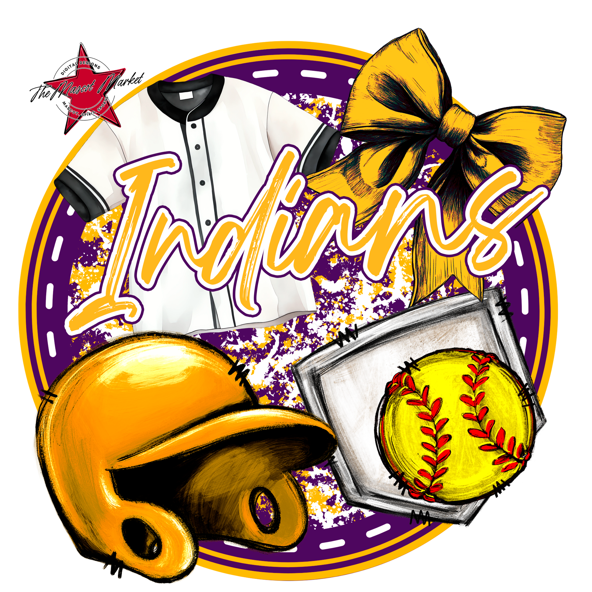 Indians Circle Softball Design-Purple-Yellow