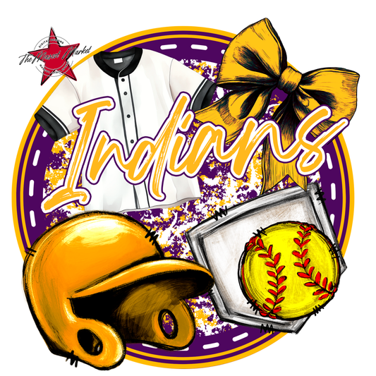 Indians Circle Softball Design-Purple-Yellow