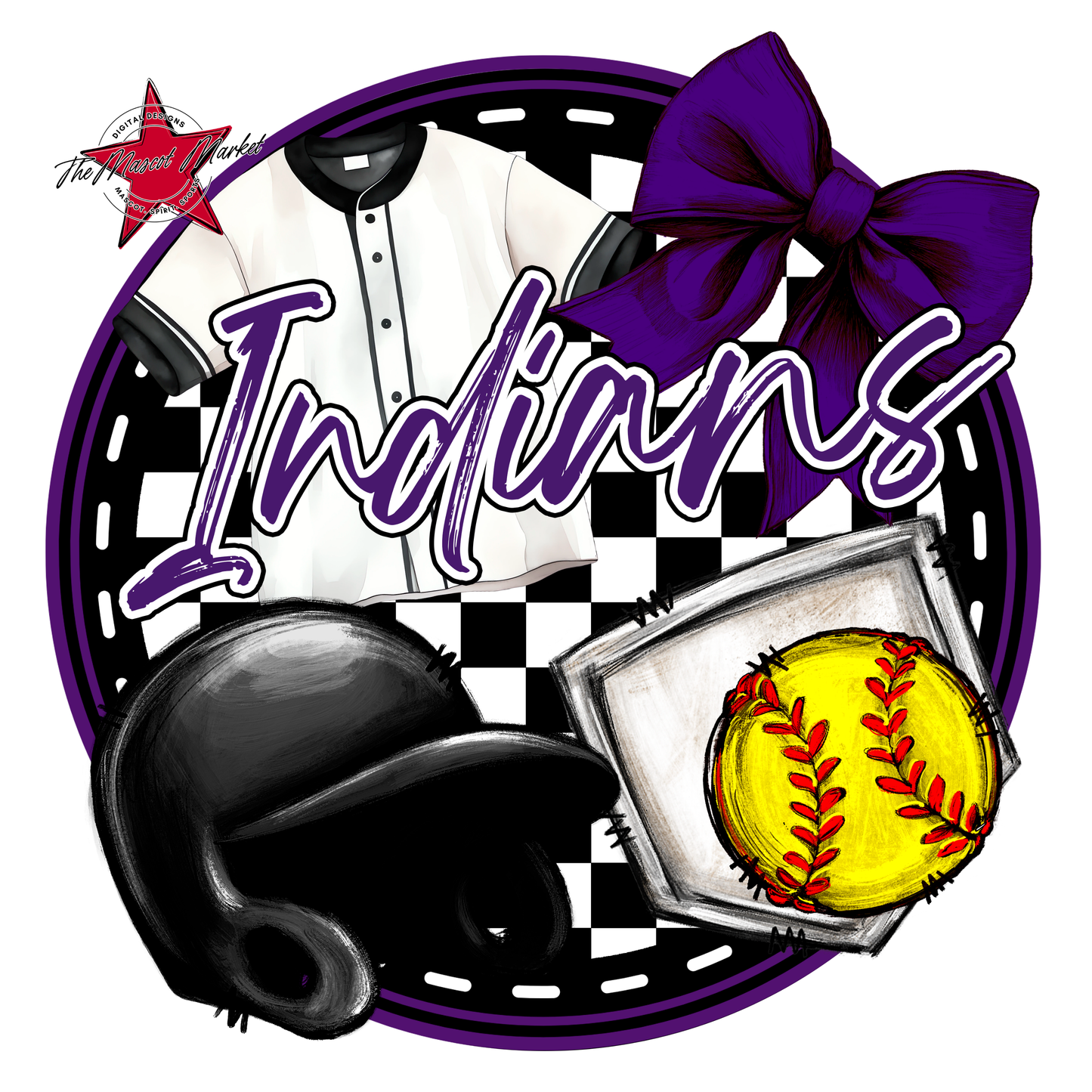 Indians Circle Softball Design-Purple