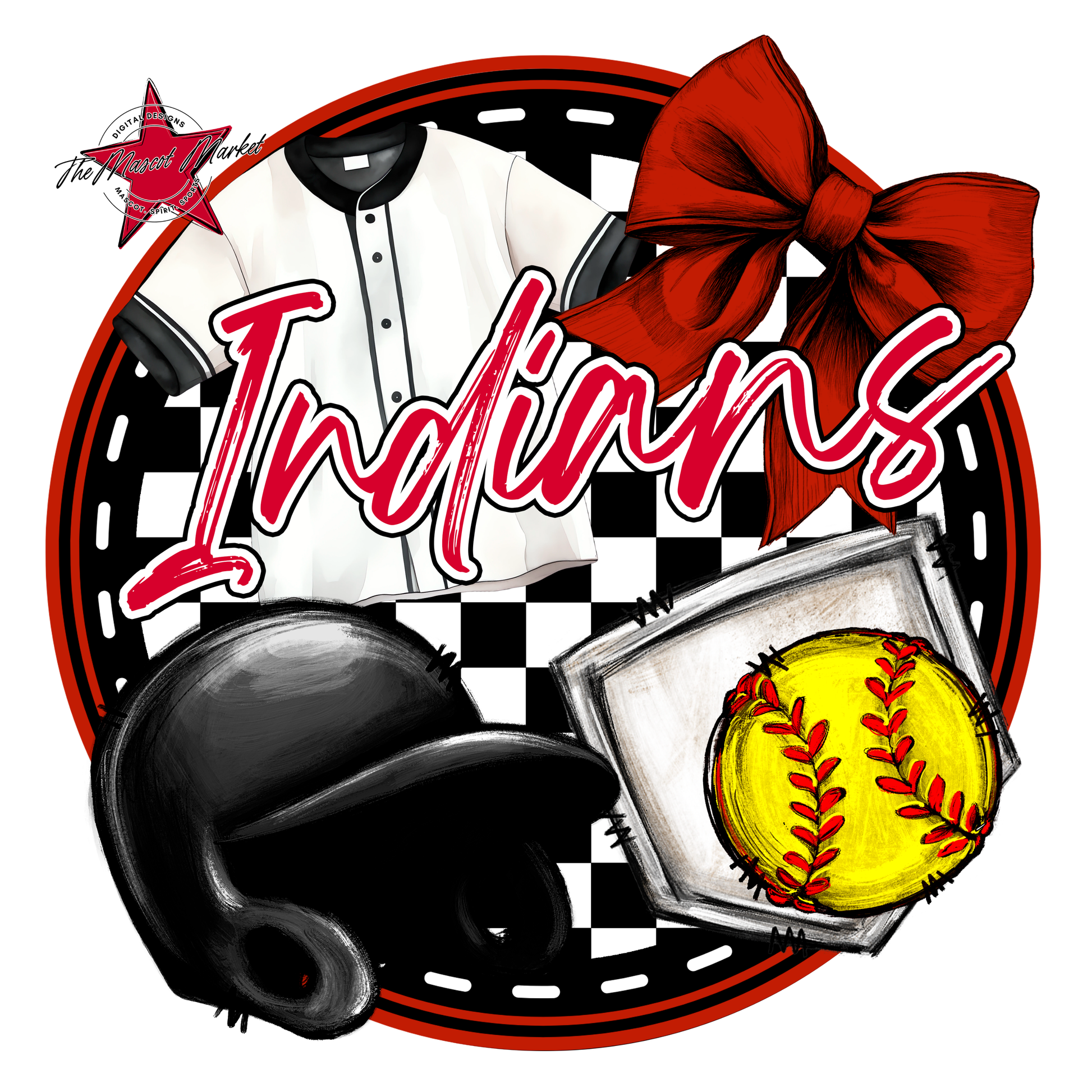 Indians Circle Softball Design-Red