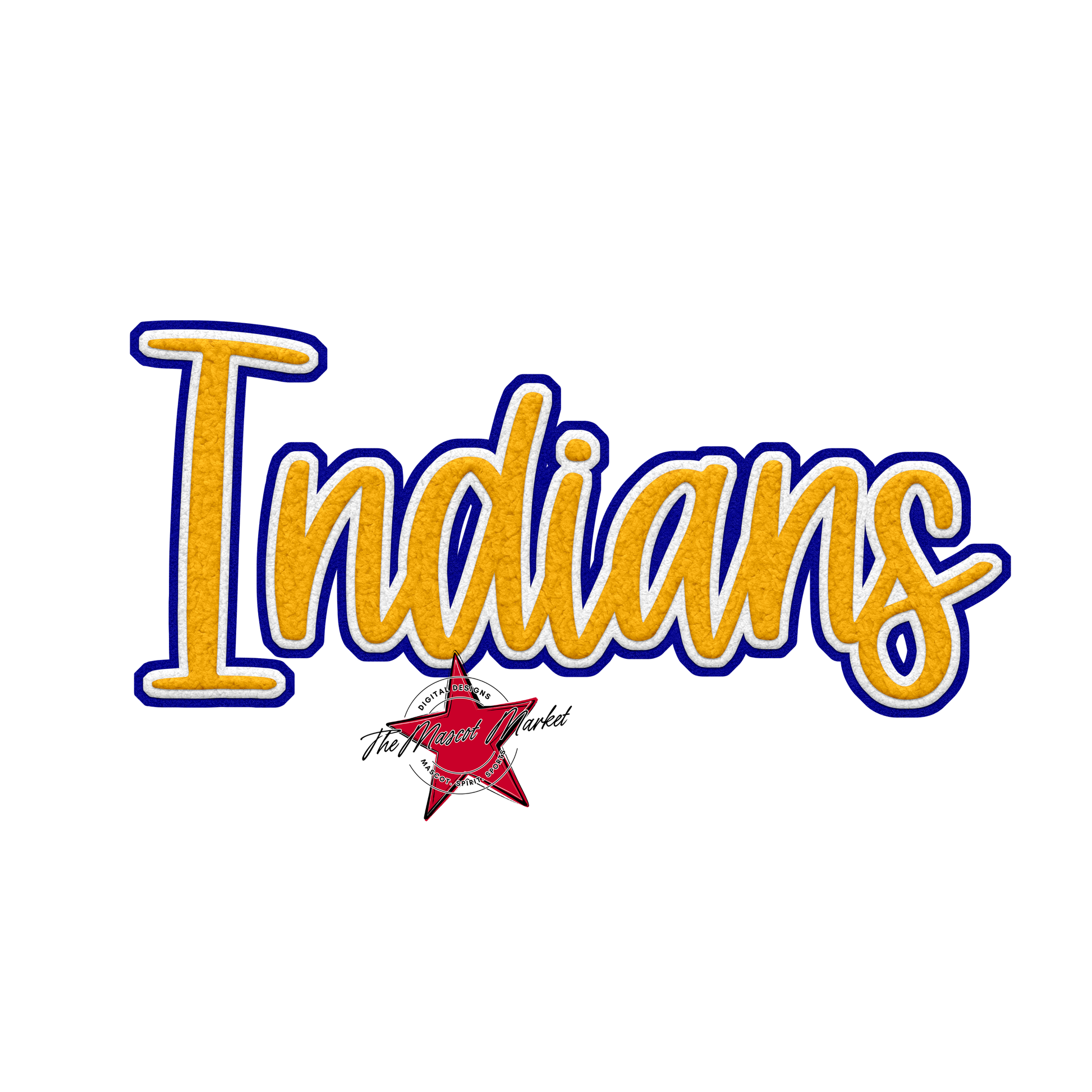 Indians Faux Chenille Patch-Blue-Yellow