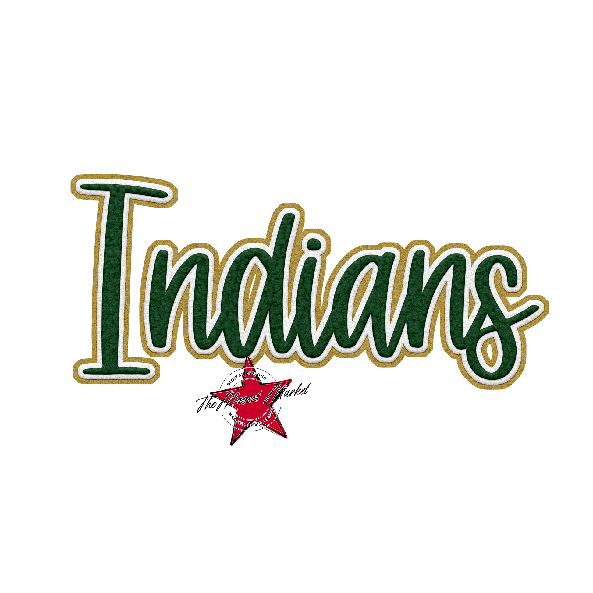 Indians Faux Chenille Patch-Green-Gold