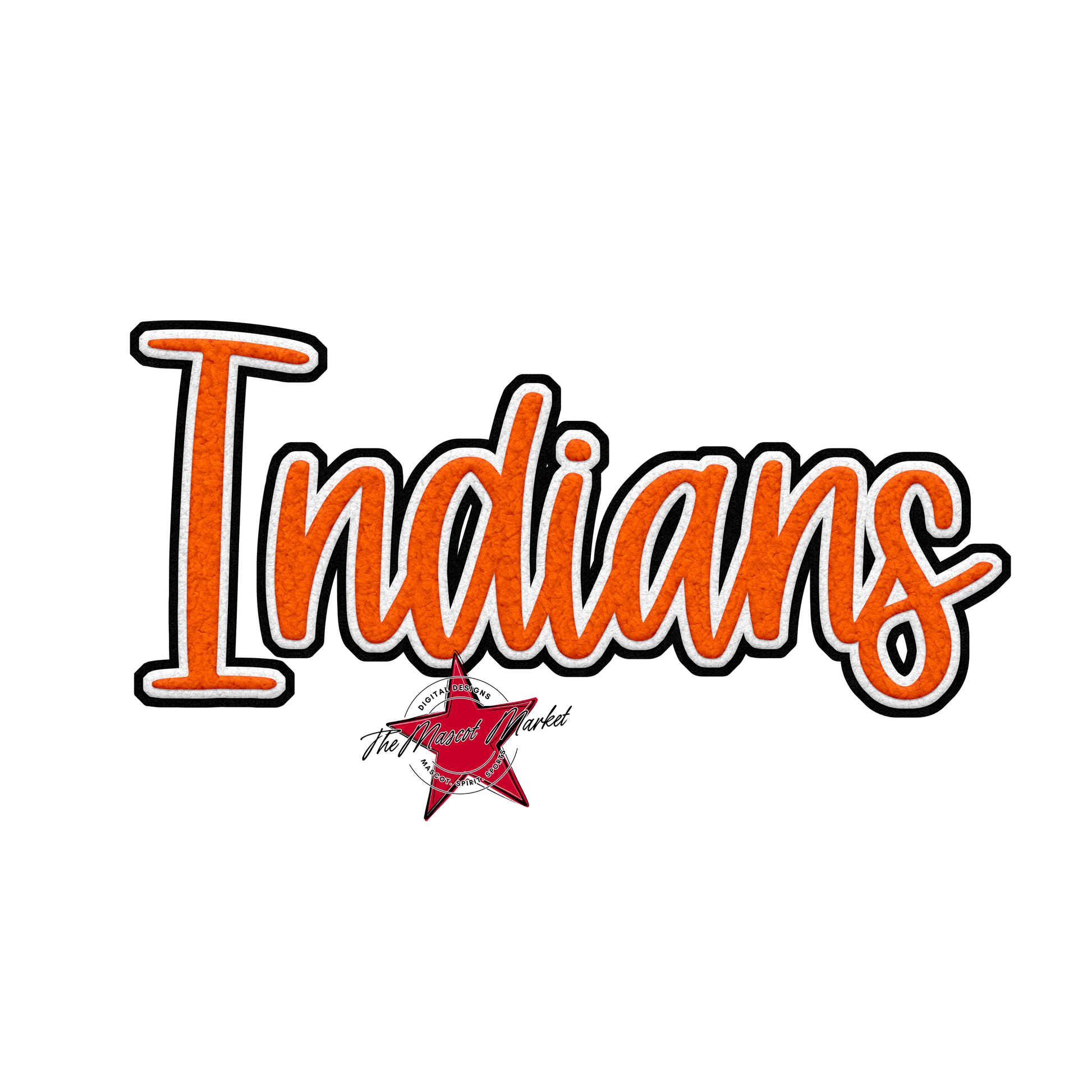 Indians Faux Chenille Patch-Orange