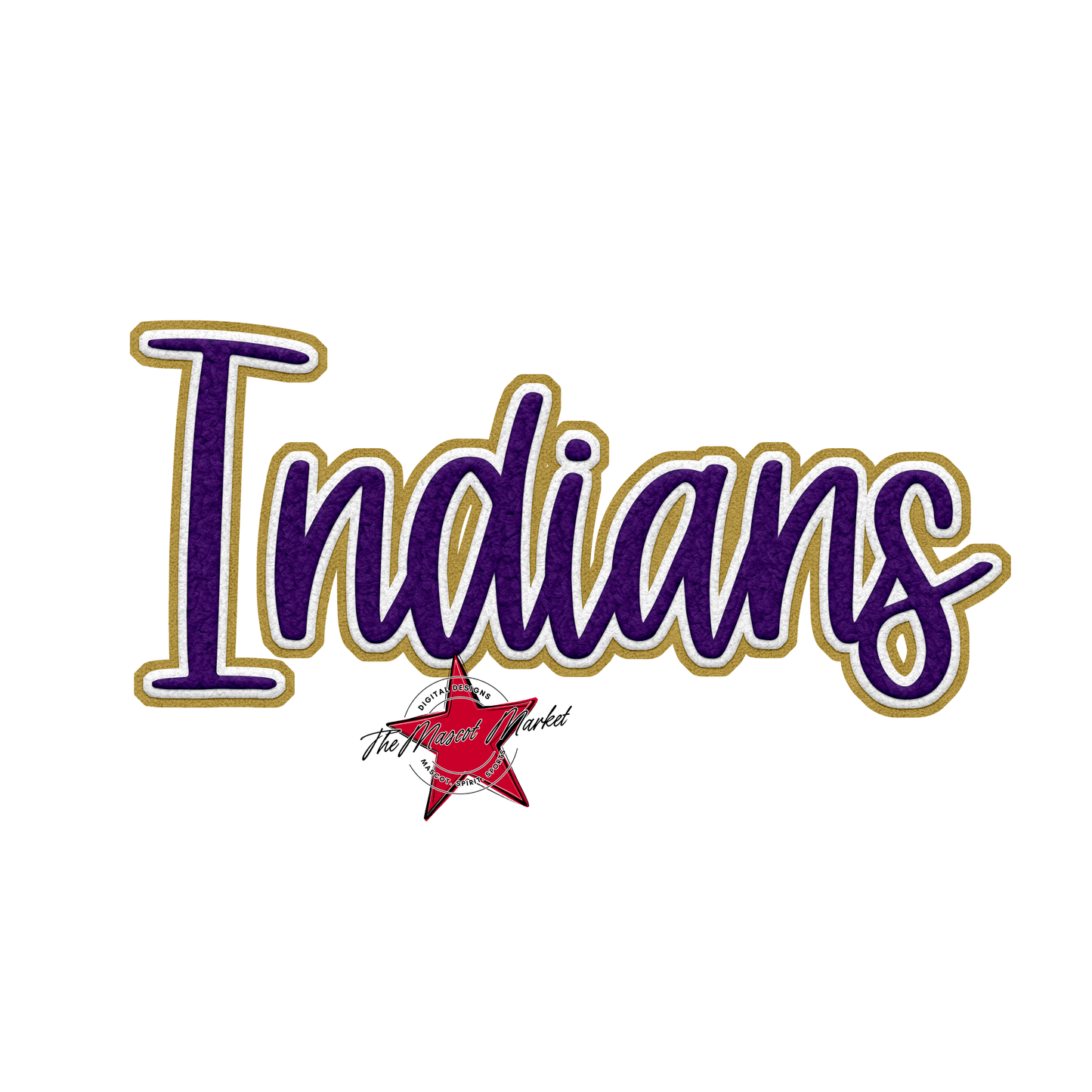 Indians Faux Chenille Patch-Purple-Gold