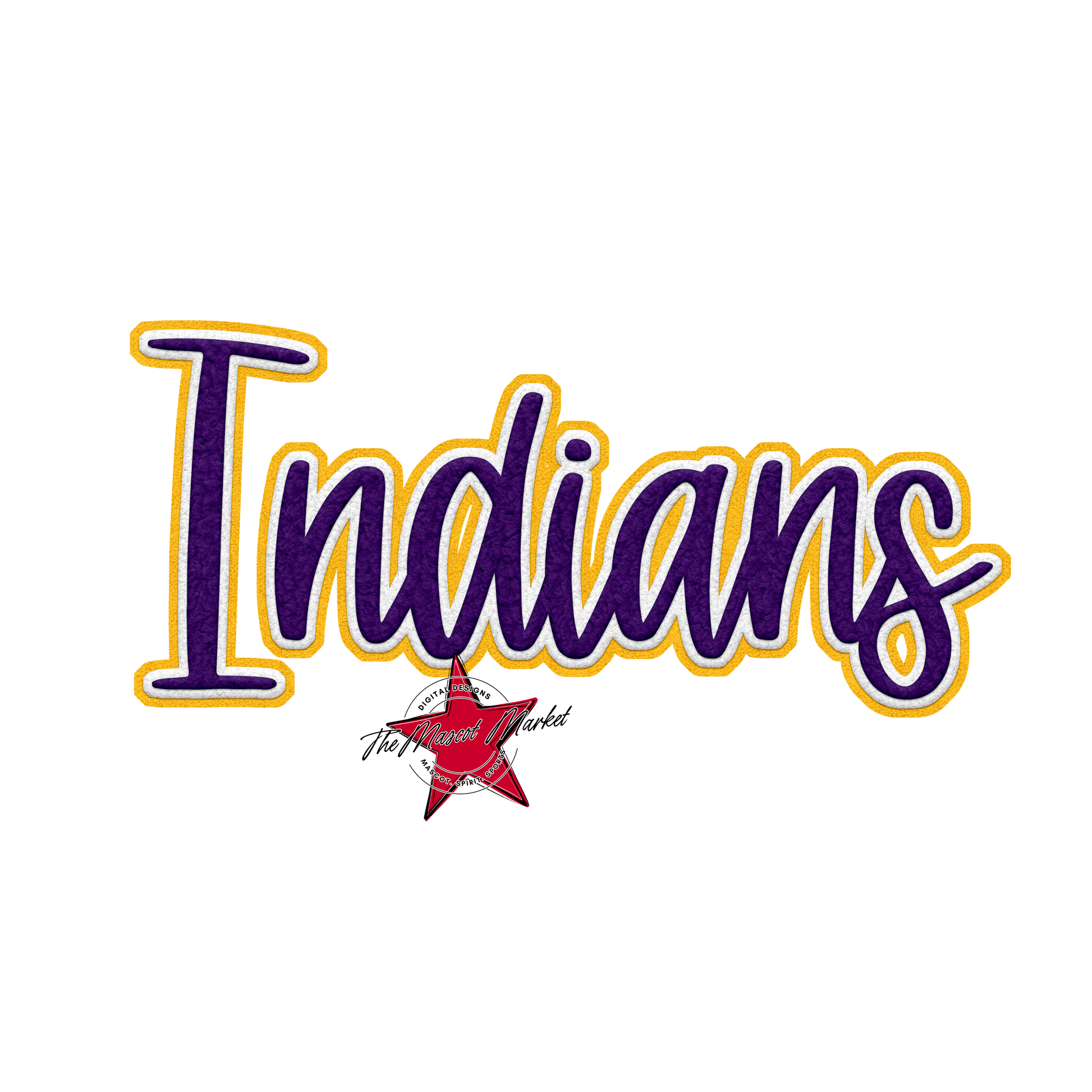 Indians Faux Chenille Patch-Purple-Yellow