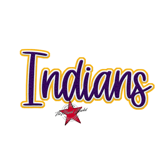 Indians Faux Chenille Patch-Purple-Yellow