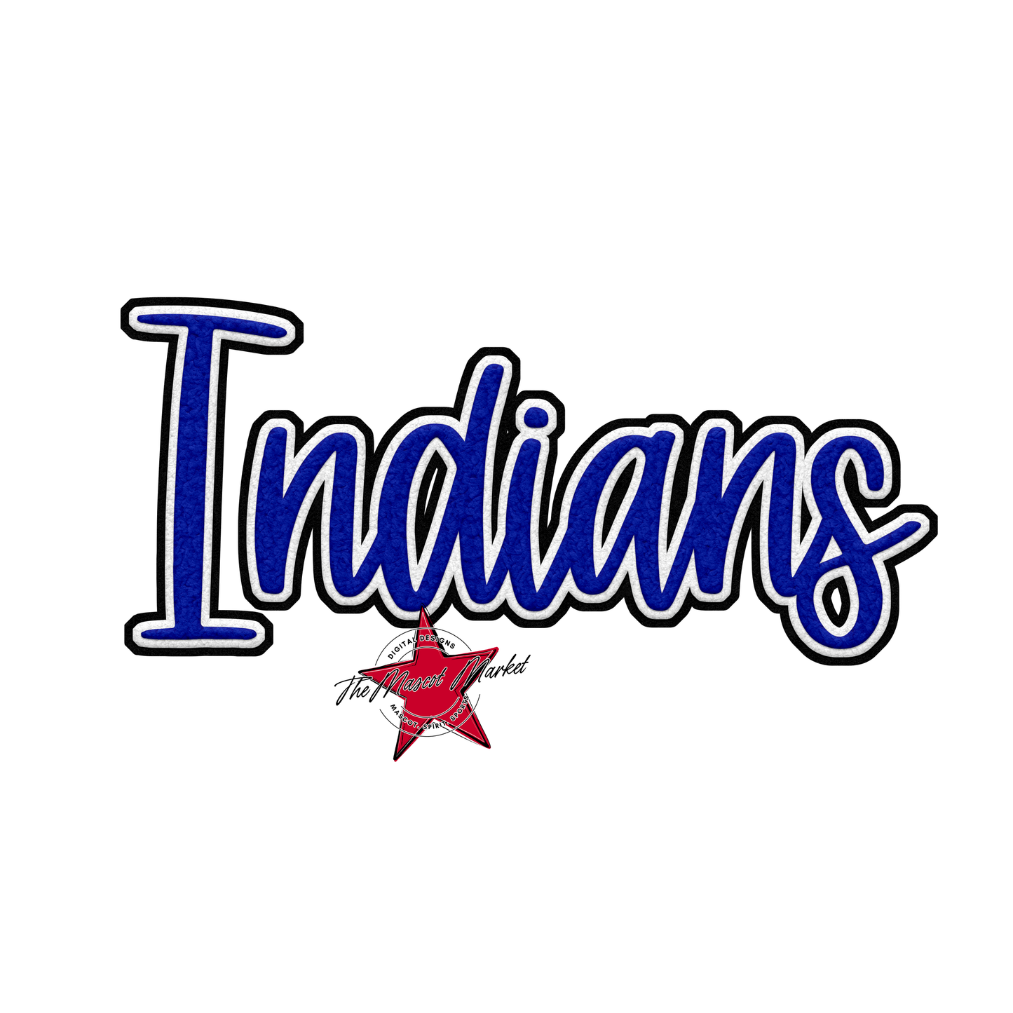 Indians Faux Chenille Patch-Royal Blue