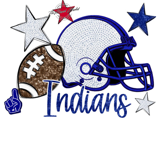Indians Football Embroidered Sequins Design-Blue