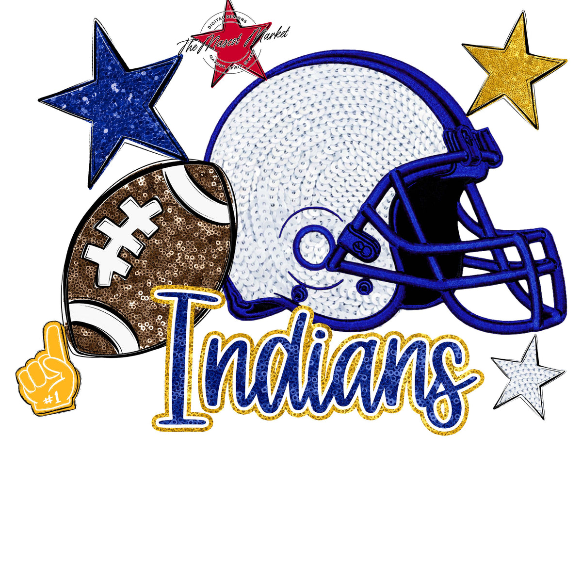 Indians Football Embroidered Sequins Design-Blue & Yellow