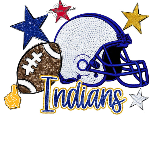 Indians Football Embroidered Sequins Design-Blue & Yellow