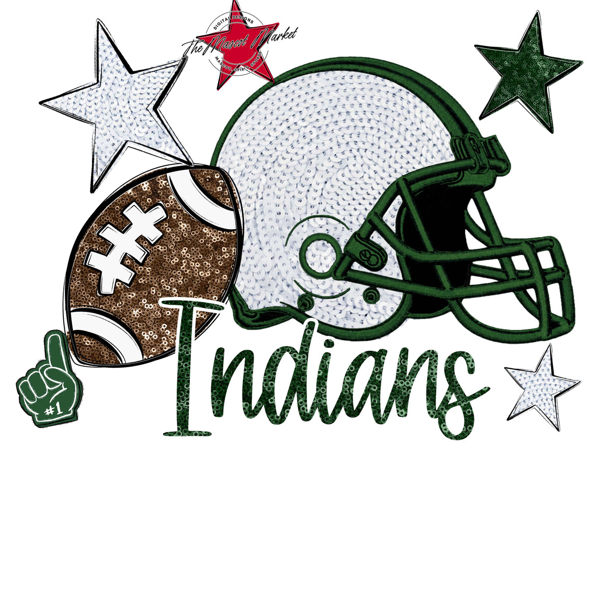 Indians Football Embroidered Sequins Design-Green