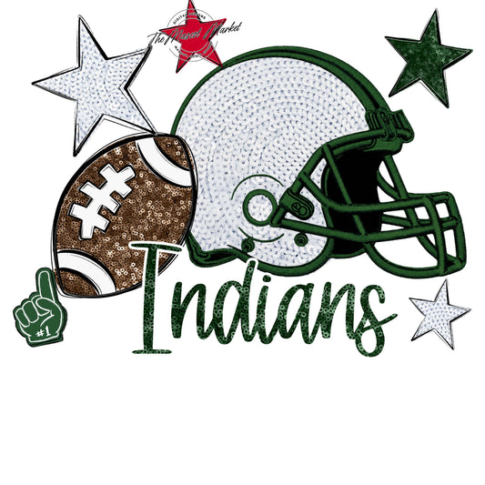 Indians Football Embroidered Sequins Design-Green