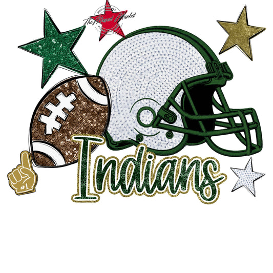 Indians Football Embroidered Sequins Design-Green & Gold