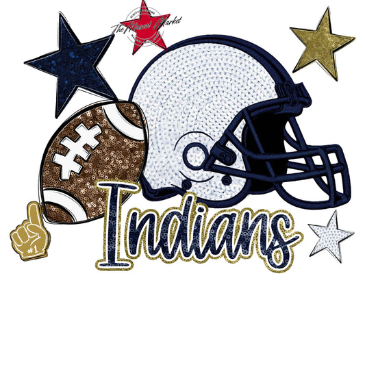 Indians Football Embroidered Sequins Design-Navy & Gold