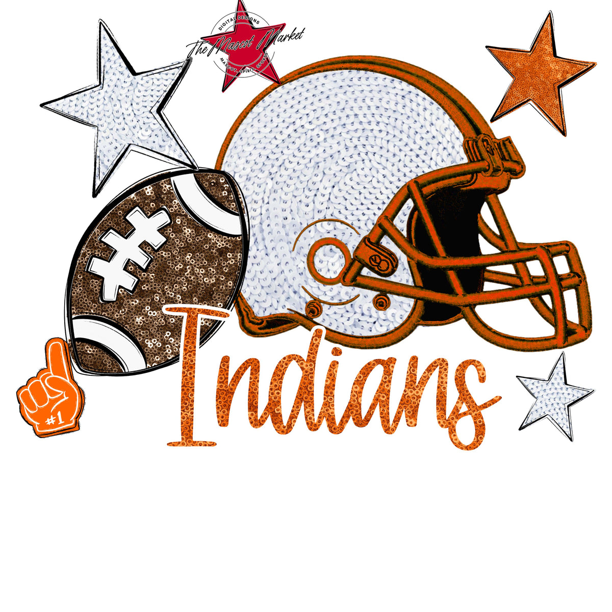 Indians Football Embroidered Sequins Design-Orange
