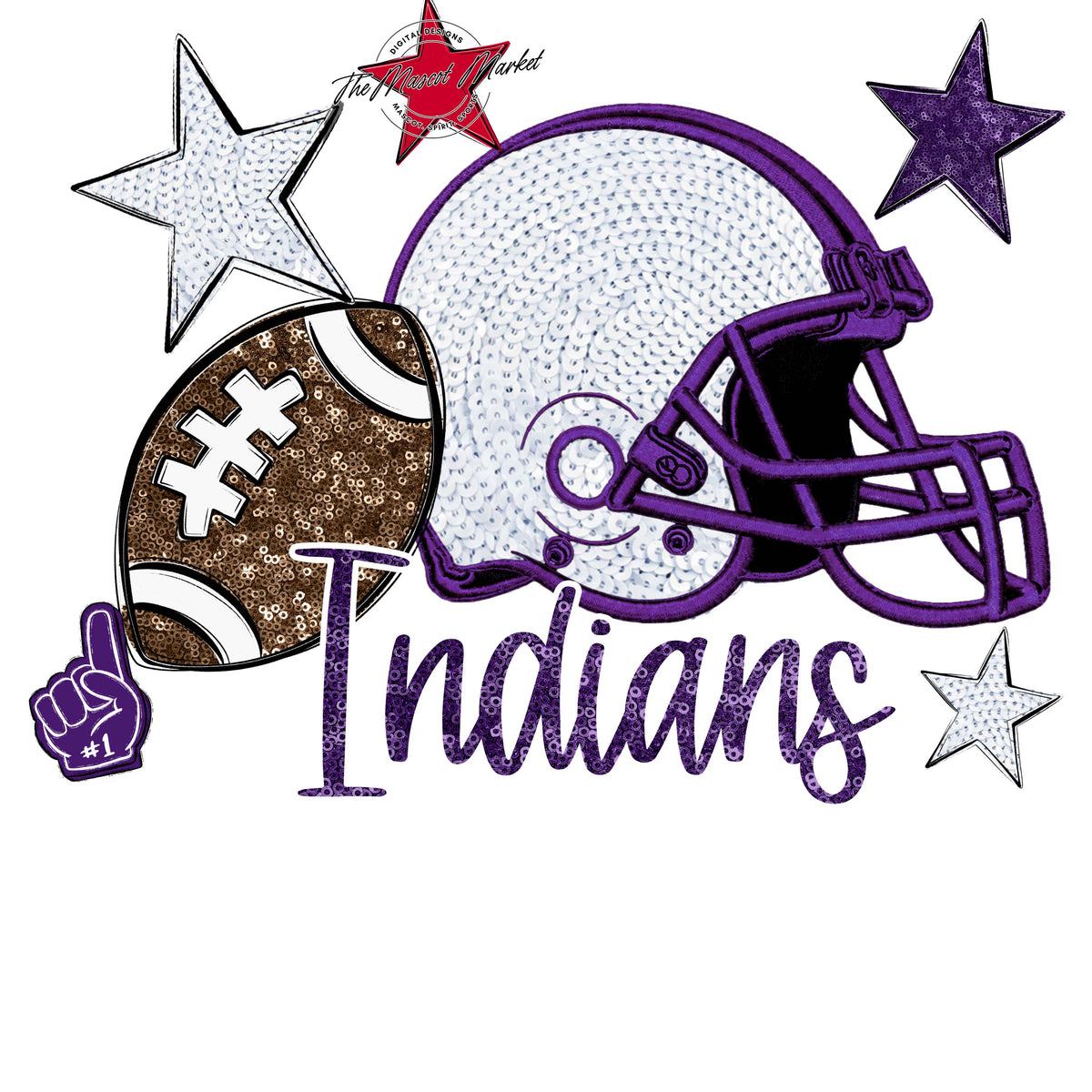 Indians Football Embroidered Sequins Design-Purple