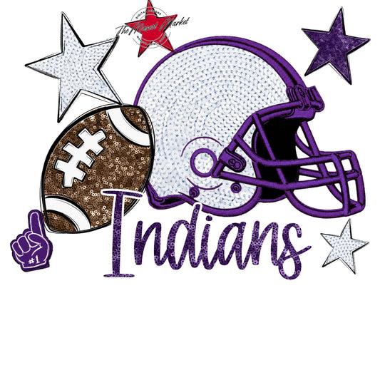 Indians Football Embroidered Sequins Design-Purple