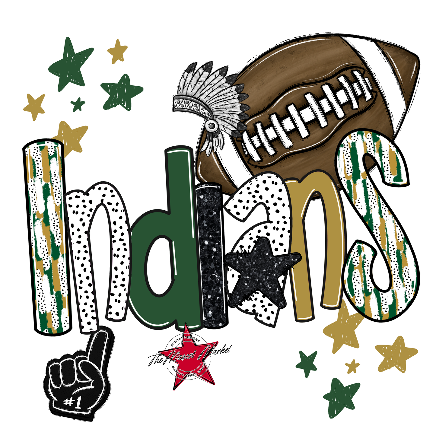 Indians Football Scrape-Green-Gold