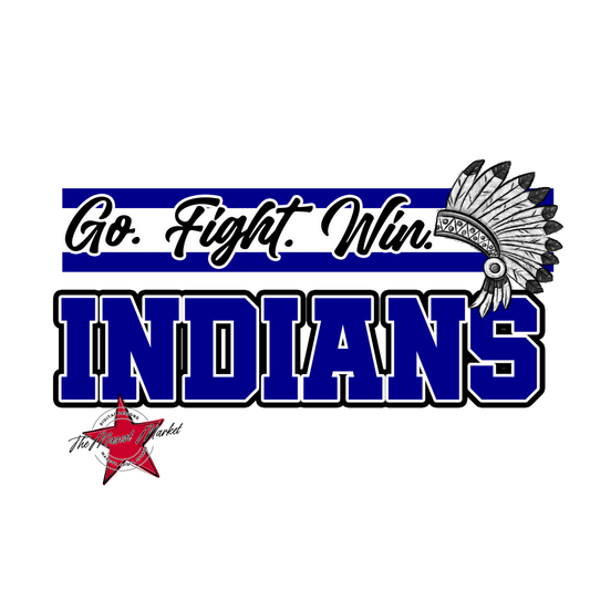 Indians Go Fight Win Mascot Lines-Blue